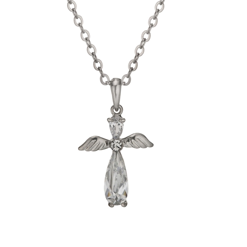 Cubic Zirconia Angel Cross Necklace