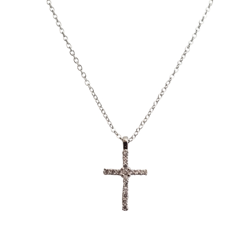 Sleek Straight Line CZ Cross Necklace