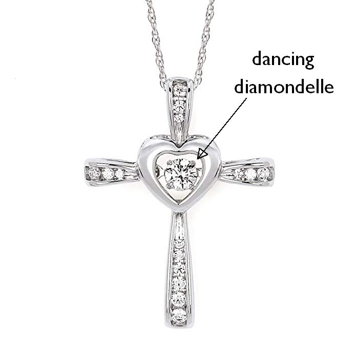 CZ Cross Necklace with Dancing Diamondelle Center Stone
