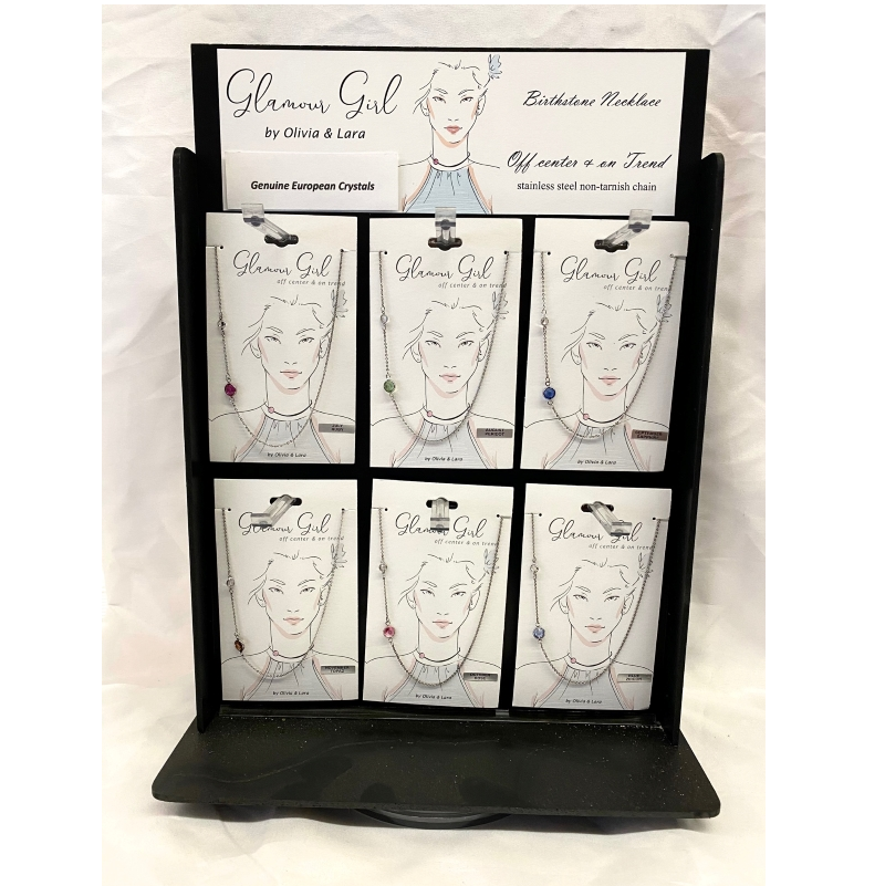 Off Center and On Trend European Crystal Birthstone Stainless Steel Chain Display