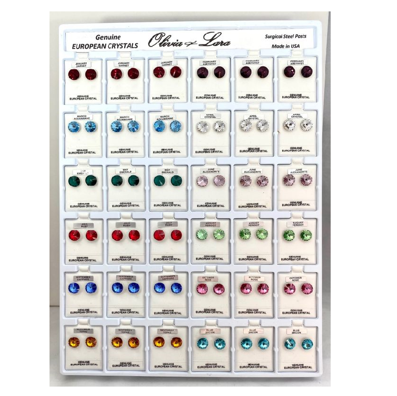 10mm Genuine European Birthstone Rivoli Post Earring Display