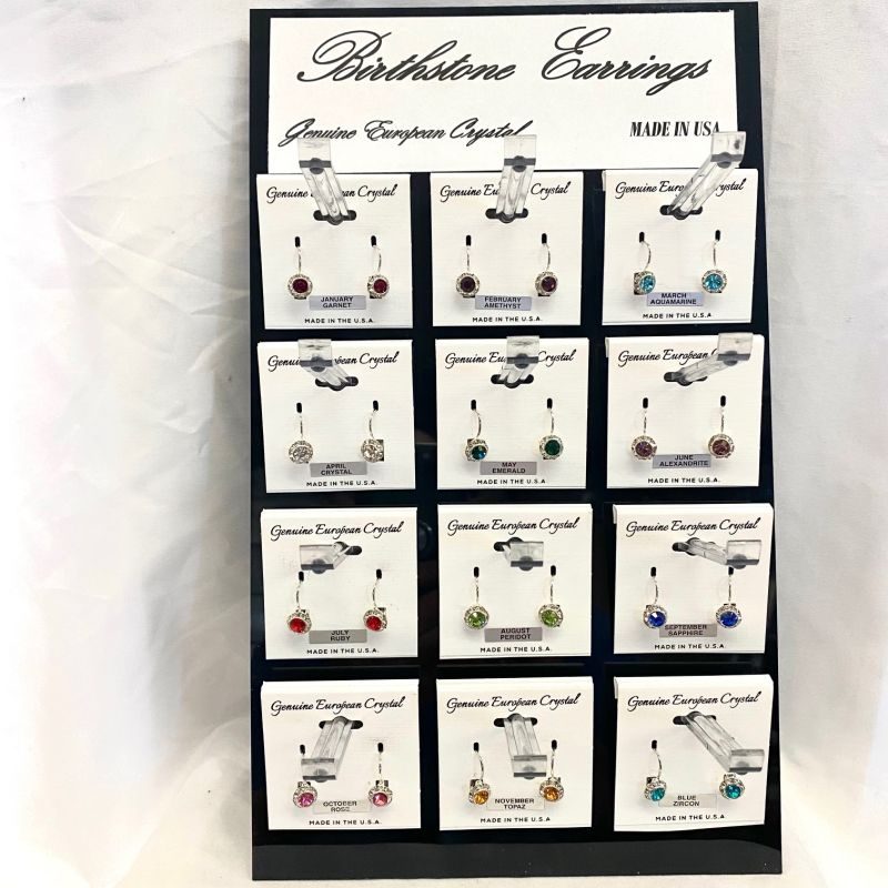 8mm Genuine European Crystal Leverback Rondelle Birthstone Earring Display