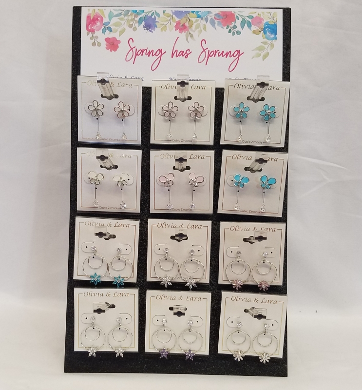 Spring Has Sprung 36 pc Cubic Zirconia Flower and Butterfly Earring Display