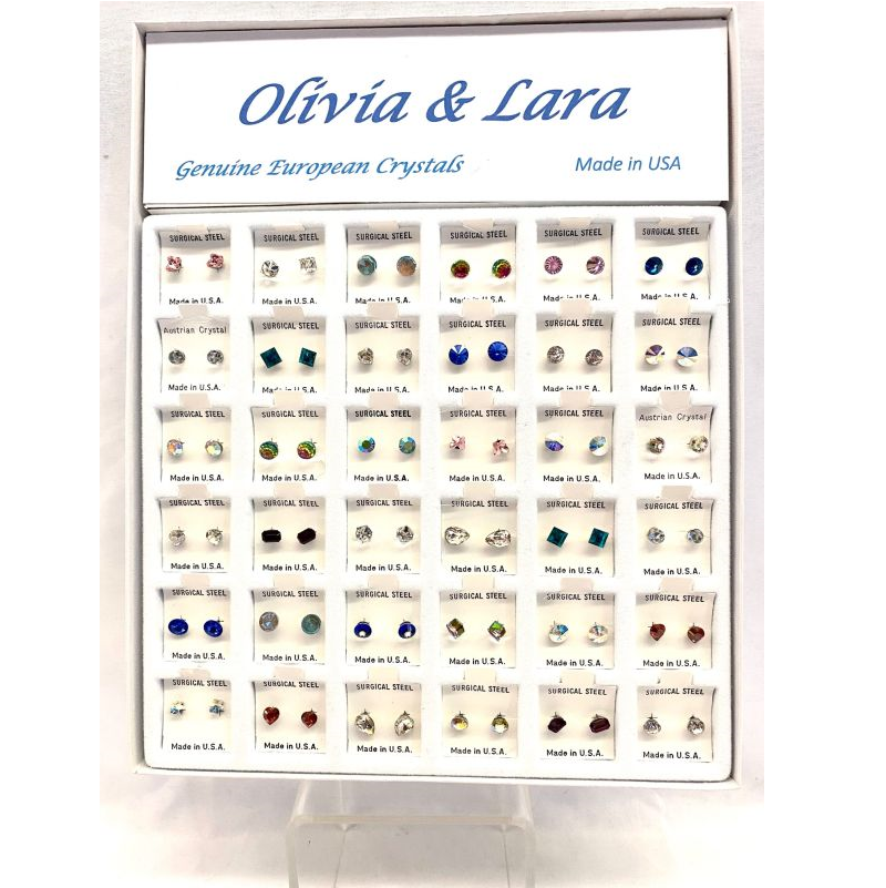 36 pc Small European Crystal Post Earring Display