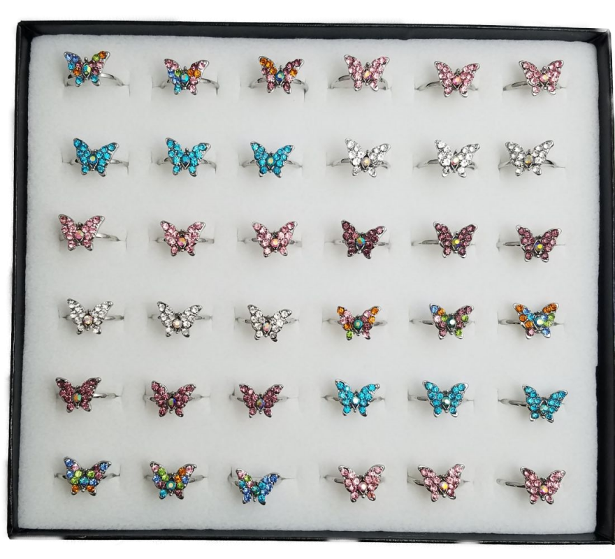 All Rhinestone Adjustable Butterfly Ring Display
