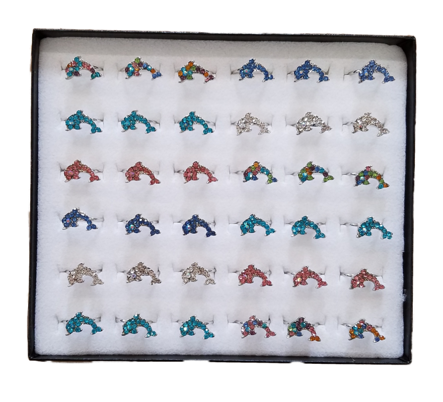 All Rhinestone Adjustable Dolphin Ring Display