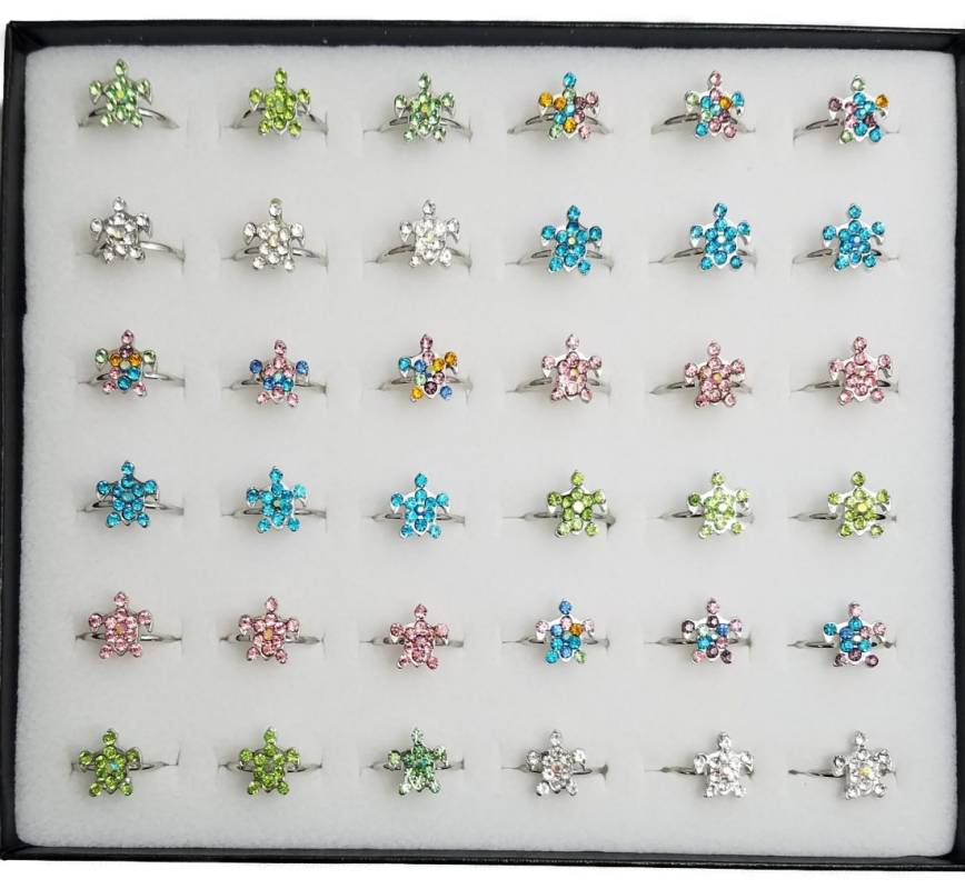 All Rhinestone Adjustable Sea Turtle Ring Display
