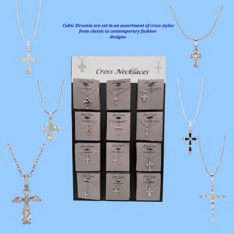 36 pc Cubic Zirconia Cross Necklace Display