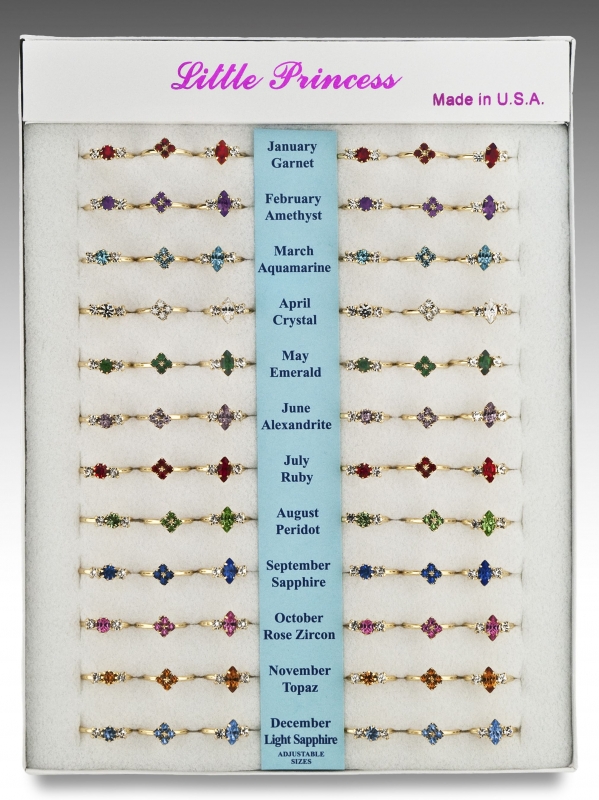 72 pc Children's Birthstone Ring Display