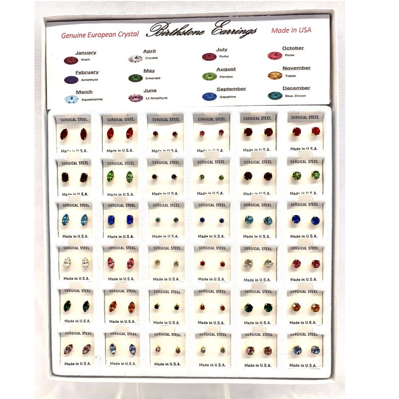 36 pc Birthstone Stud Display