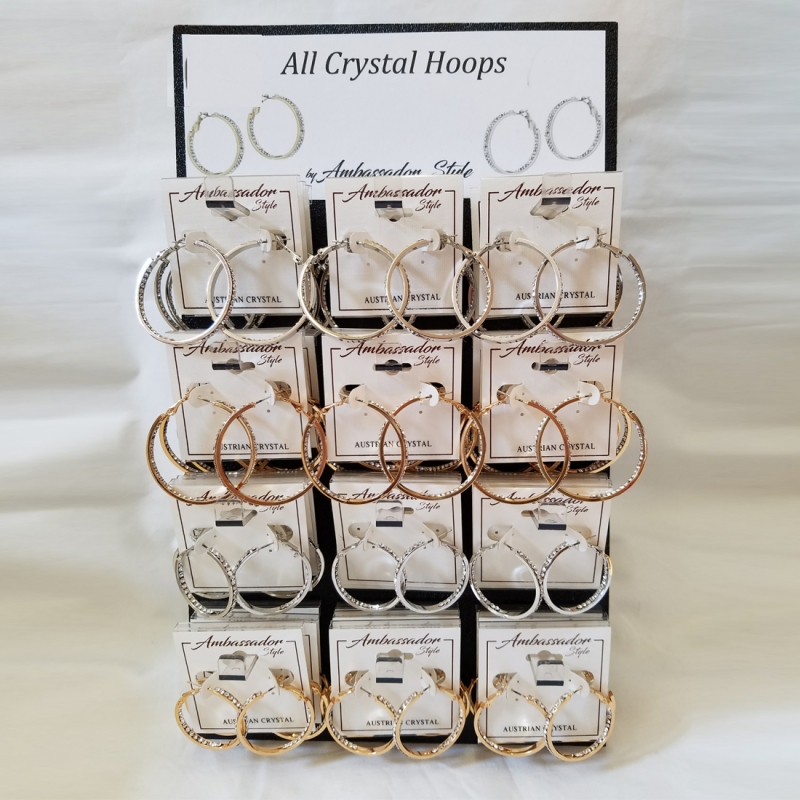 Clutchless Hoops with Crystals Display