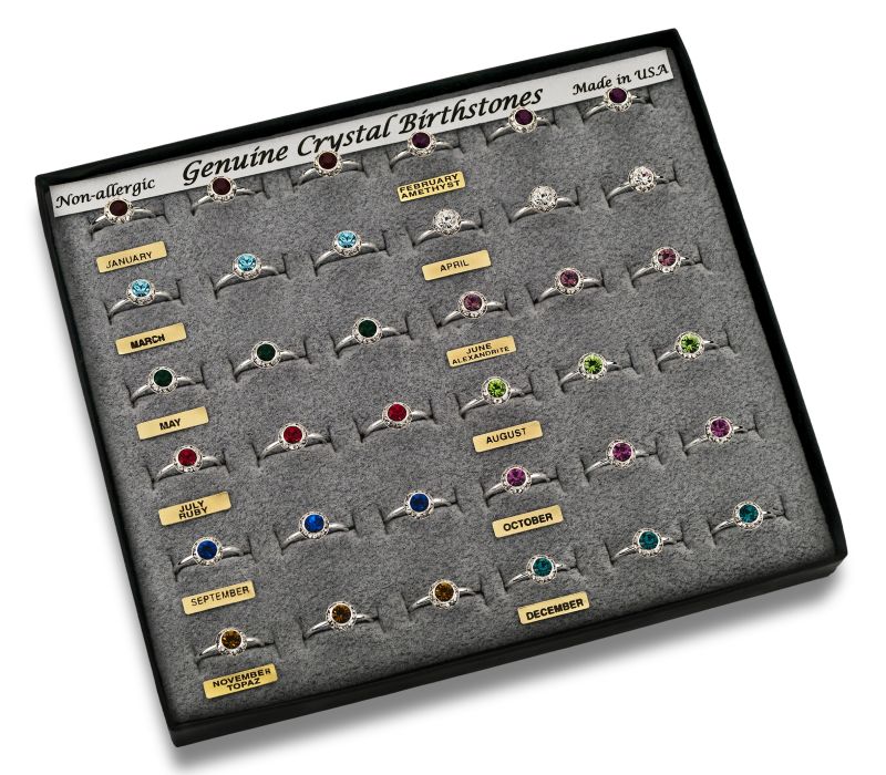36 pc Genuine European Crystal Birthstone Ring Display