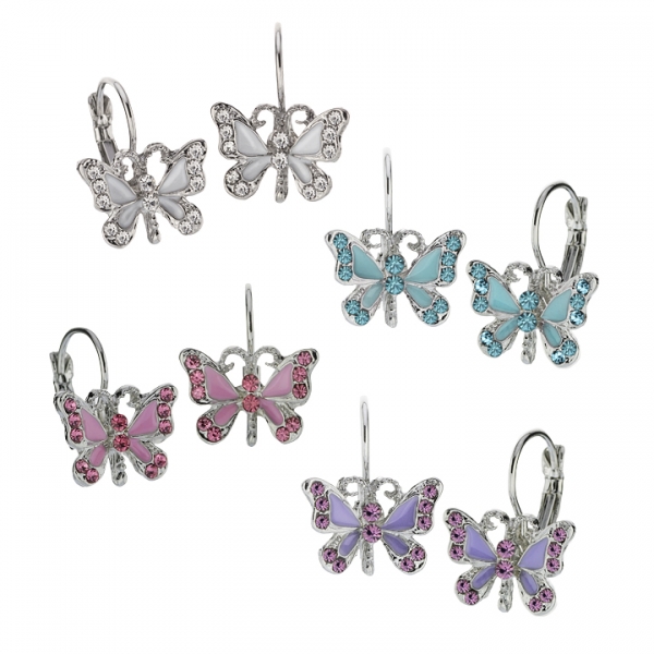 Epoxy and European Crystal Leverback Butterfly Earrings