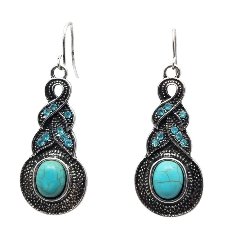 Turquoise and Crystal Braided Dangle Earring