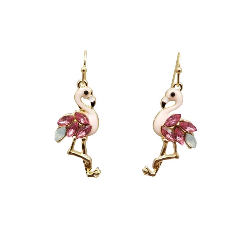Crystal and Epoxy Flamingo Fish Hook Earrings