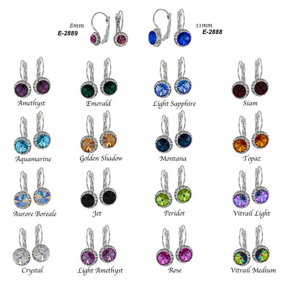 11mm European Crystal Leverback Rondelle Earrings