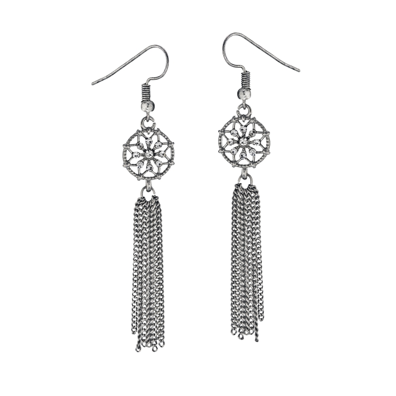 Silver Finish Dangle Tassel Earrings