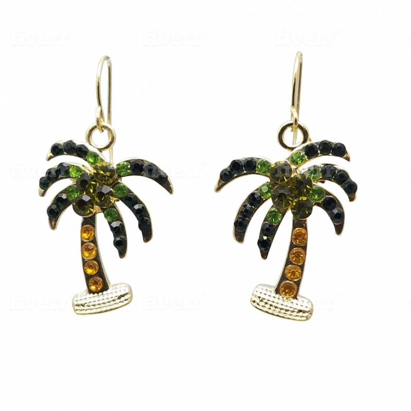All Crystal Palm Tree Fish Hook Earrings