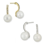 Half Hoop Pave Earrings with 10mm Faux Pearl Balls