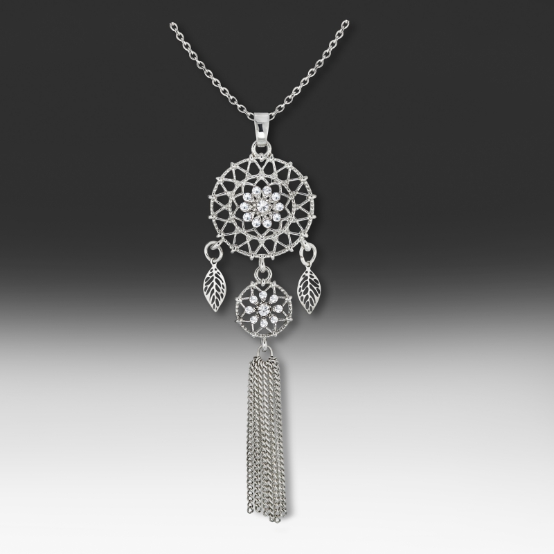 Dream Catcher Tassel Necklace with Crystal Accents