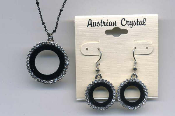Crystal Circle of Life Necklace with Onyx Look Insert