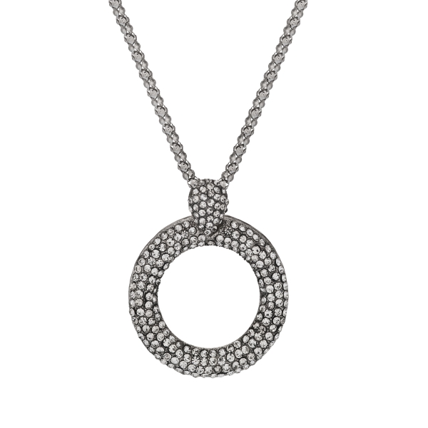 Pave Circle Necklace on Round Mesh Chain