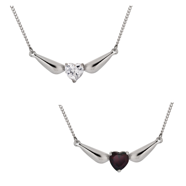 Cubic Zirconia Heart Necklace with Angel Wings