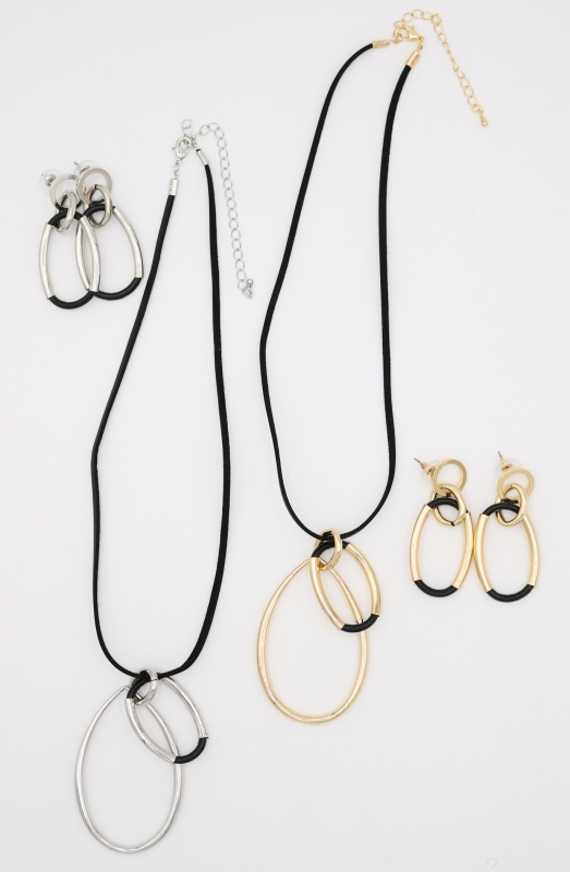 Cord Pendant Necklace and Earring Set