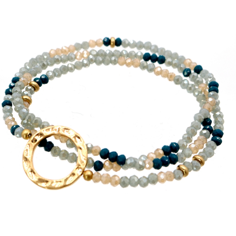 3 Row Wrapped Stretch Bracelet Blue