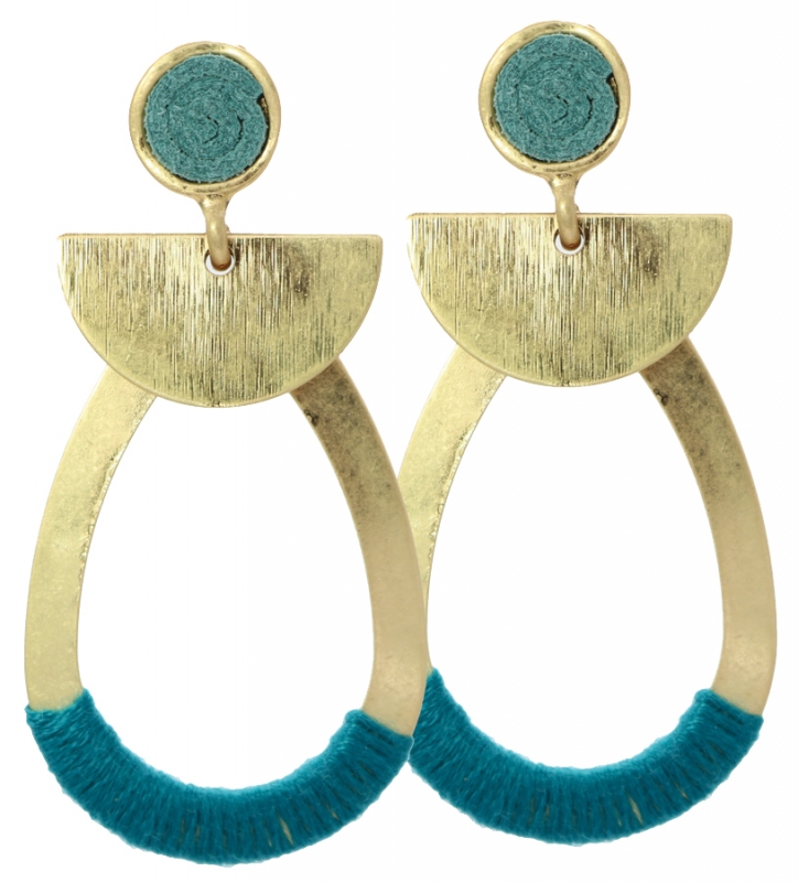 Worn Gold Drop Earring Wrapped with Blue Thread