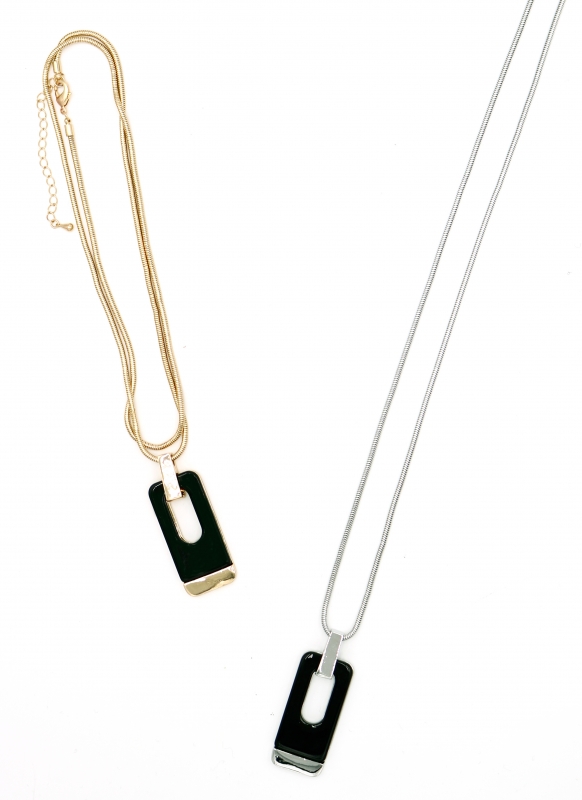 Black and Metal Medallion Snake Chain Necklace