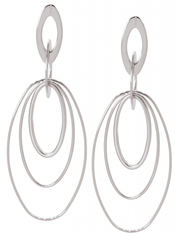 Multi Ring Dangle Motion Earrings Rhodium Finish