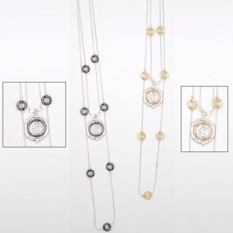 2-Tone Hi-Lo Station Circle Necklace