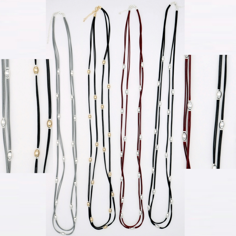 Double Cord Necklace with Polished Oval Bead Stations