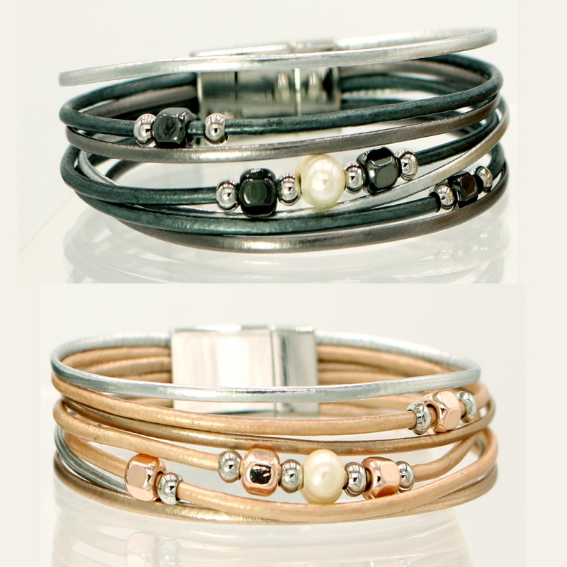 Magnetic Bracelets with Genuine Freshwater Pearl Center Bead