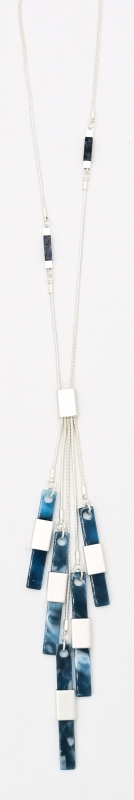 Blue Tones Necklace with Tassel Matte Silver Finish