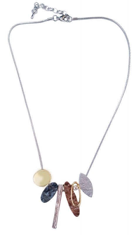 17 Inch Floating Geometric Design Necklace Gold and Silver