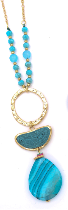 Genuine Stone Pendant Necklace with Matching Beads