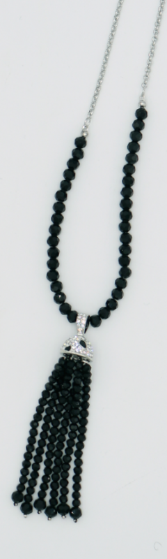 Crystal Tassel Drop with Pave Crystal Leopard Cap Necklace